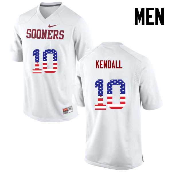 Men Oklahoma Sooners #10 Austin Kendall College Football USA Flag Fashion Jerseys-White - Click Image to Close